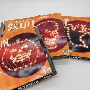 Lot Of 3 Vintage Halloween Silhouette Lighted Decor Ghost Pumpkin Skull 2004